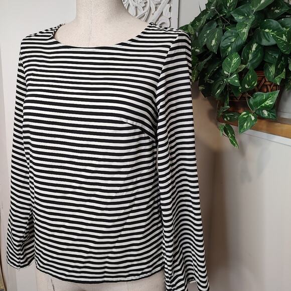 Calvin Klein Black & White Striped Pullover Roll Tab Sleeve Blouse Size XS - Picture 1 of 13